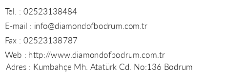 Diamond Of Bodrum telefon numaralar, faks, e-mail, posta adresi ve iletiim bilgileri